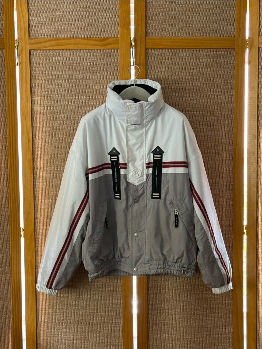 Bogner Ski Jacket with Black Label and Maroon Stripe